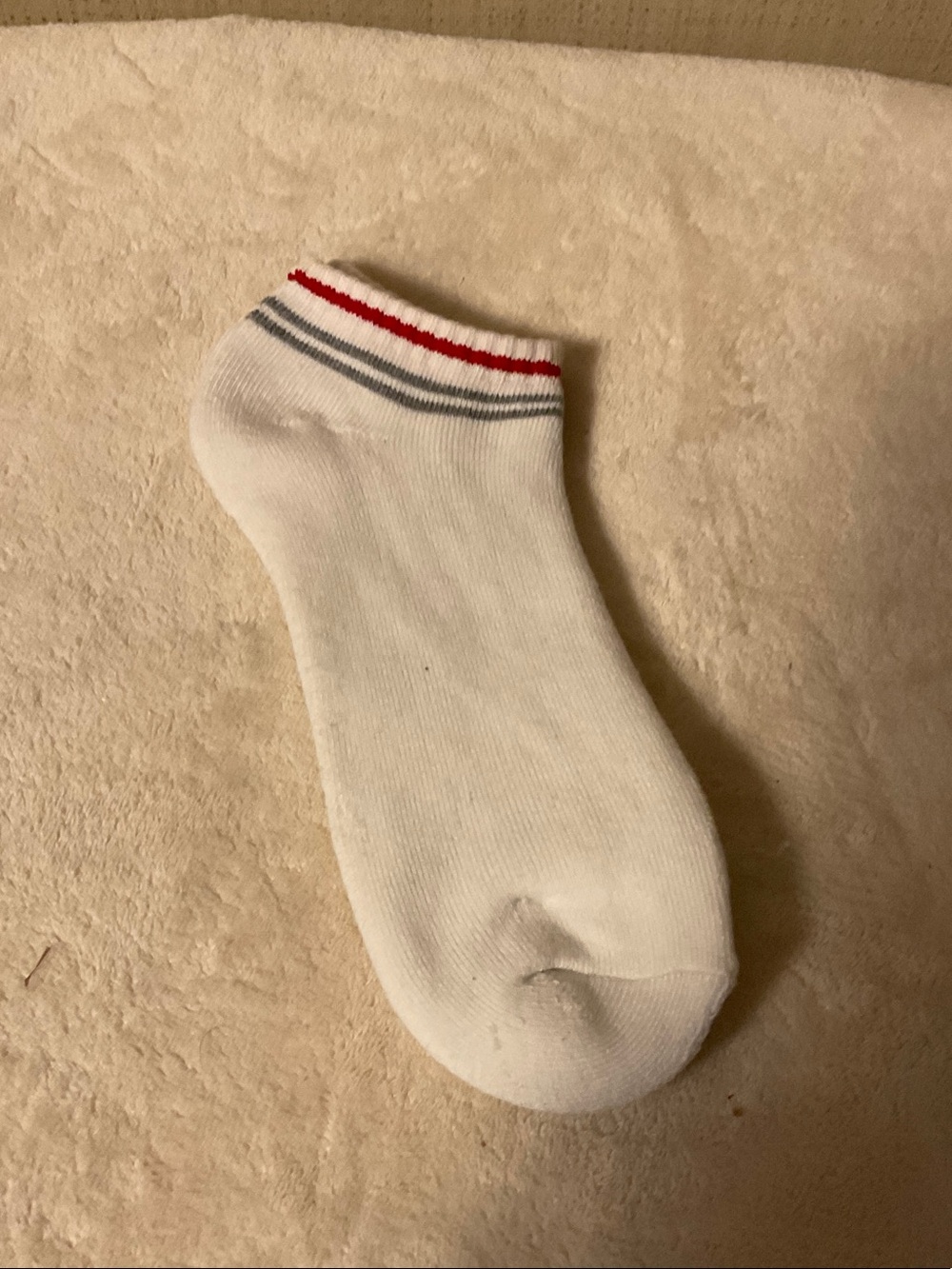 Women's White Ankle Sock with Red and Gray Stripe Detail